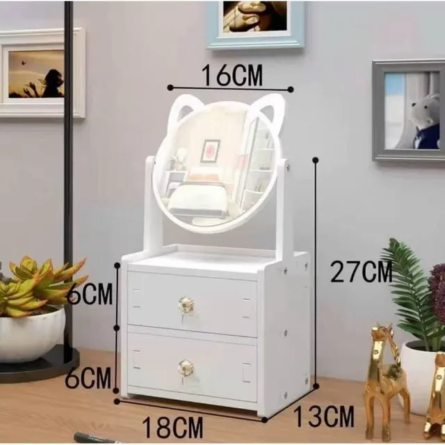 Kệ Mỹ Phẩm C&oacute; Gương Tai M&egrave;o 2 Ngăn K&eacute;o