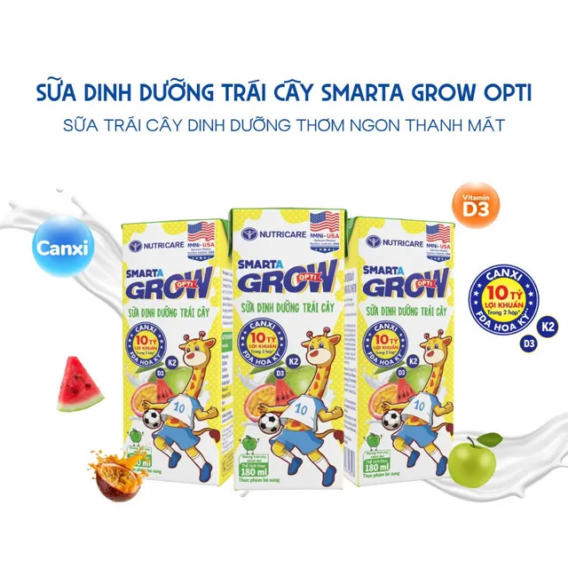 Combo 6 Lốc Sữa c&ocirc;ng thức pha sẵn vị tr&aacute;i c&acirc;y Smarta Grow Opti Nutricare