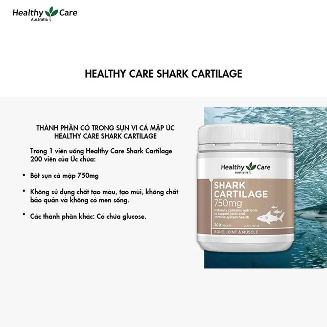 Sụn nguy&ecirc;n liệu Healthy Care - Hộp 200 vi&ecirc;n
