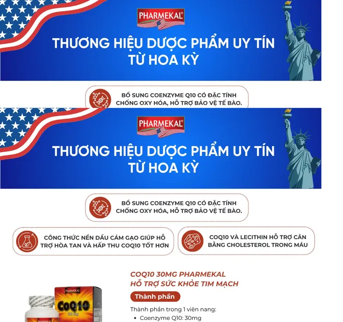 CoQ10 30mg L/30V PHARMEKAL Hỗ trợ sức khỏe tim mạch