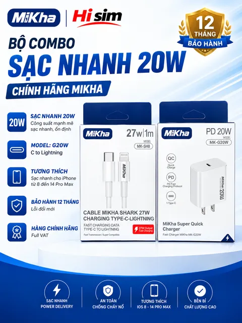 Sạc nhanh 20W Mikha
