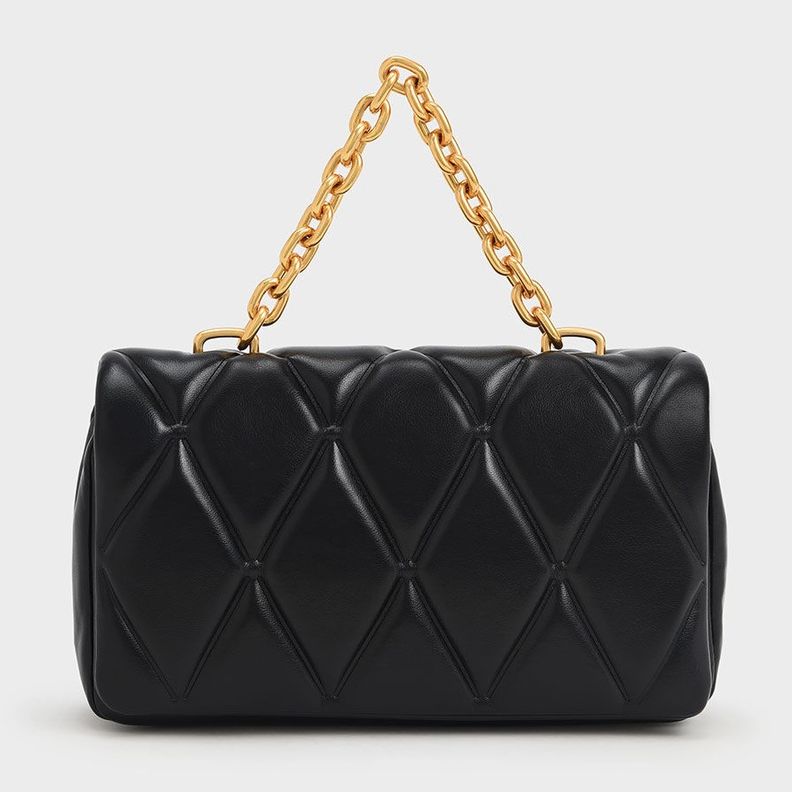 Túi Xách Charles  Keith Braided ChainHandle Quilted Evening Clutch  Black