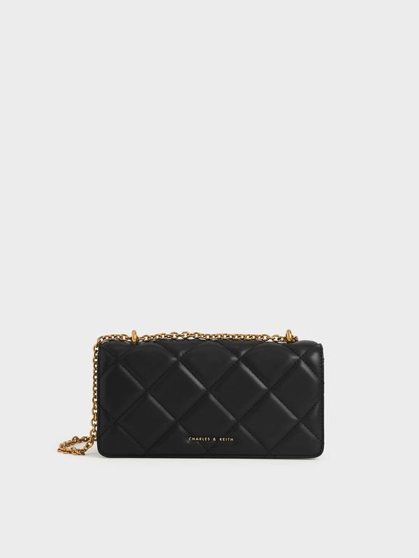 Túi Charles & Keith Paffuto Chain Handle Quilted Long Wallet CK6-10680924  Black