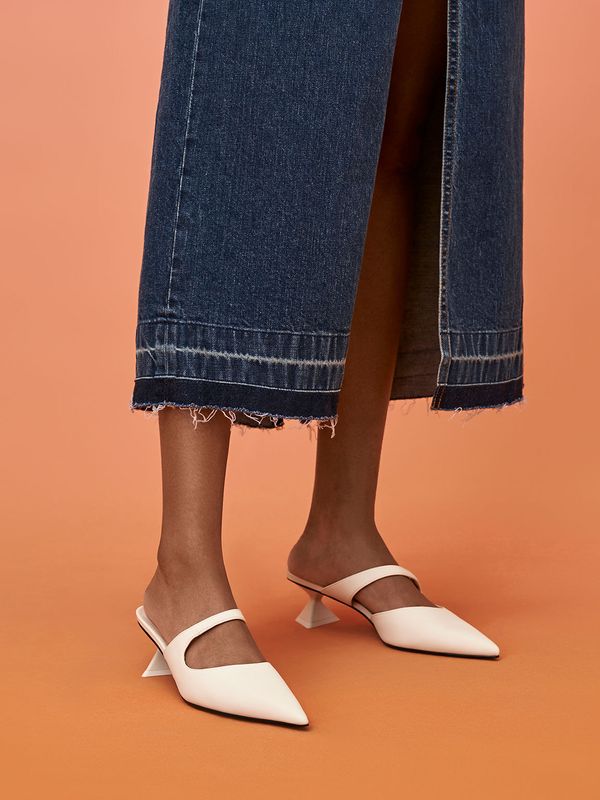Giày Cao Gót Charles u0026 Keith Asymmetric Sculptural Heel Pumps CK1-61720118  Chalk