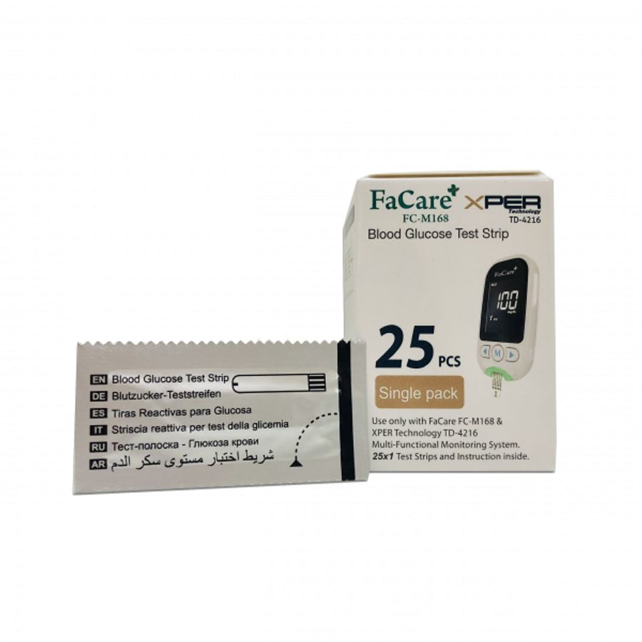 Hộp 25 Que Thử Đường Huyết Glucose Cho Máy Đo Facare FC-M168