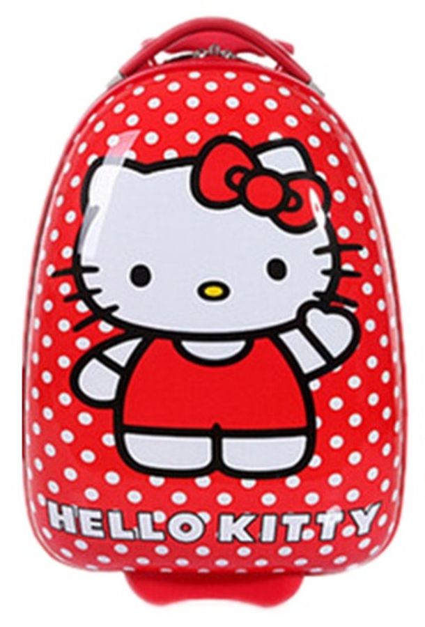 Vali Kéo Hello Kitty Hình Trứng Màu Đỏ Chấm Bi Trắng
