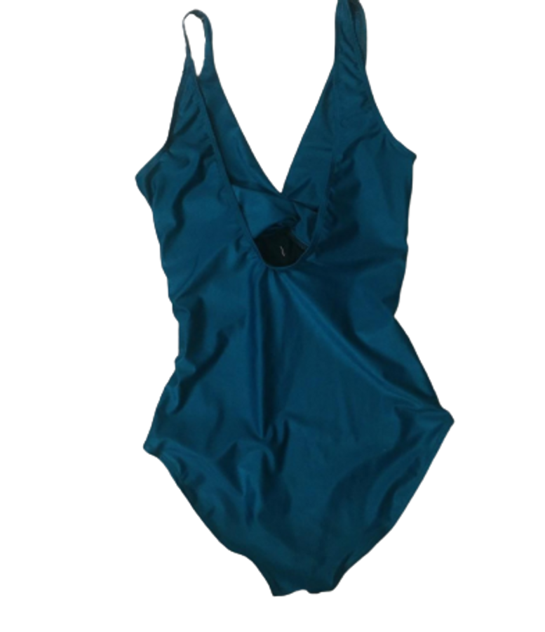 Áo Tắm Bikini Tấm Liền Buộc Nơ Lưng Trần Màu Xanh
