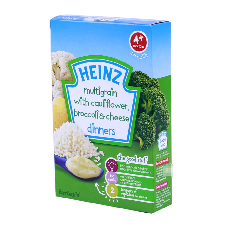 Bột ăn dặm Heinz 4 tháng vị ngũ cốc, súp lơ và phô mai