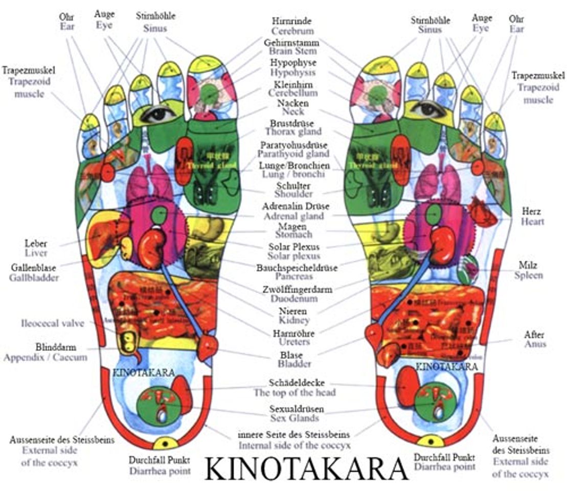Miếng dán thải độc Kinotakana khi dán vào gan bàn chân sẽ hút những cặn bã có hại trong cơ thể qua các huyết đạo
