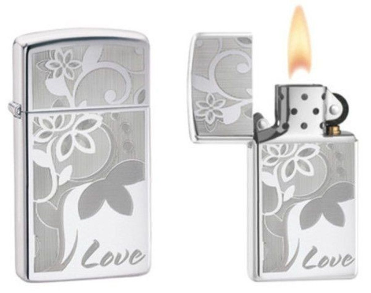 Zippo Slim Flowers Lighter mạ crome hai mặt, bền đẹp và tinh tế với những họa tiết hoa lá nghệ thuật