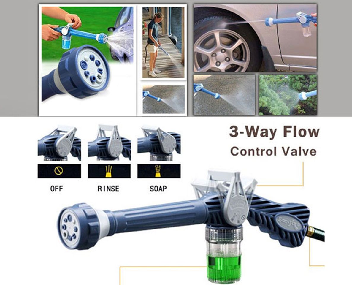 Thiết kế độc đáo với áp lực nước cao, sản phẩm có thể phun nước đến tận ngóc ngách xe hay các vật dụng khác và làm