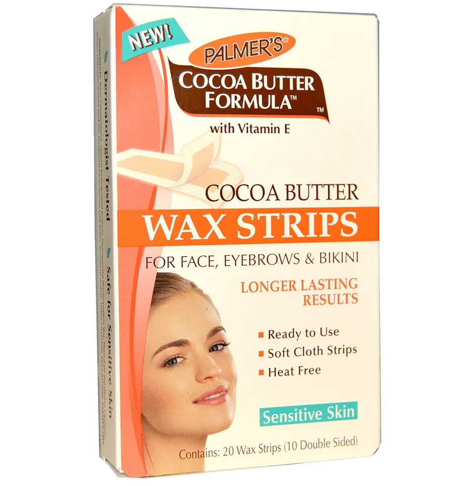Miếng dán tẩy lông Cocoa butter Wax Strips For Face, Eyebrows & Bikini Palmer’s dùng cho vùng da mặt, chân mày và bikini