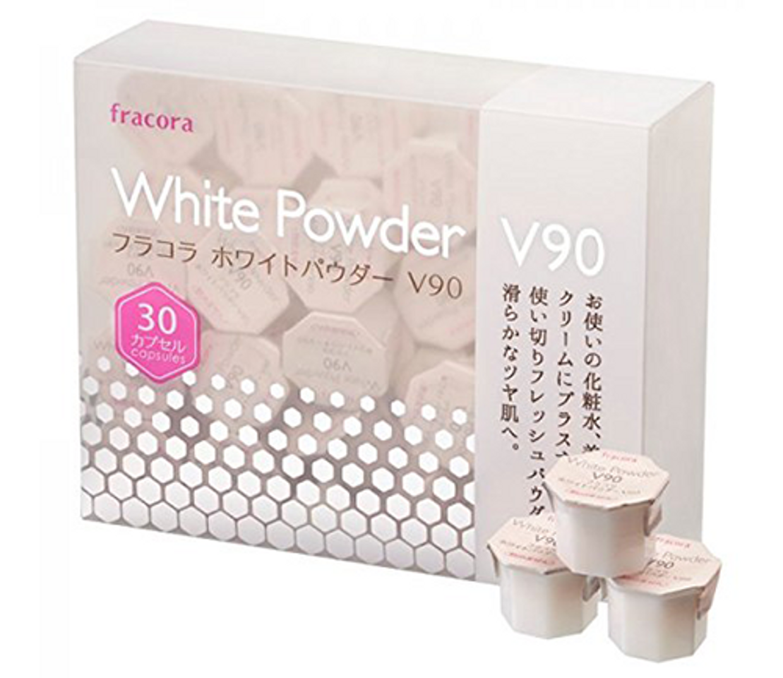Bột dưỡng trắng da Fracora White Powder V90 chứa thành phần Vitamin C với tác dụng dưỡng trắng da