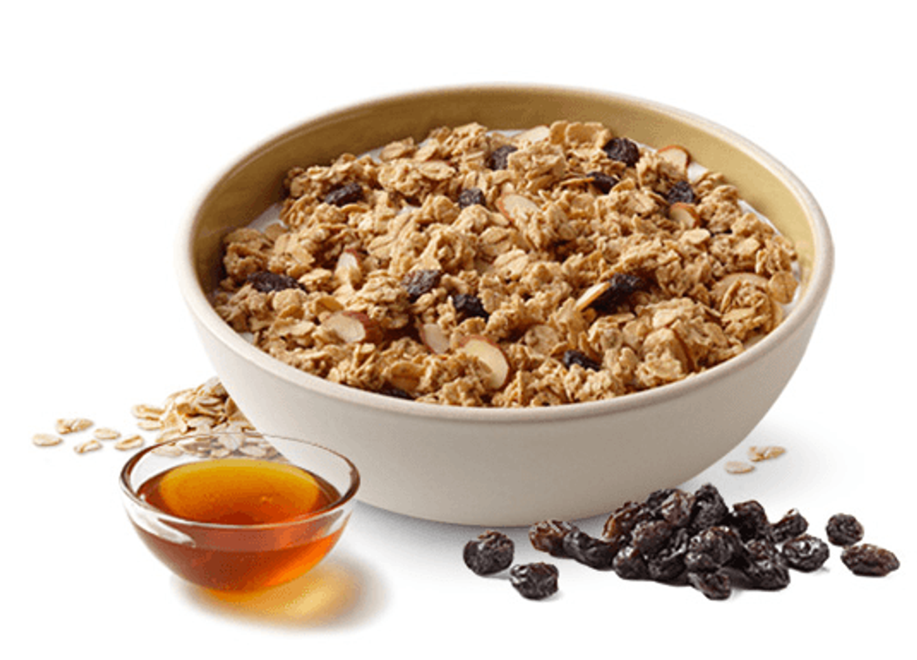 Quaker Granola  bổ sung mật ong, nho khô và hạnh nhân, là những loại thực phẩm có tác dụng giảm cân hiệu quả