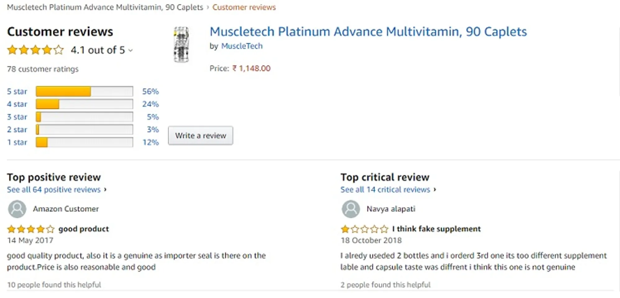 Phản hồi từ phía khách hàng sử dụng Vitamin tổng hợp Muscletech Platinum Multivitamin 3