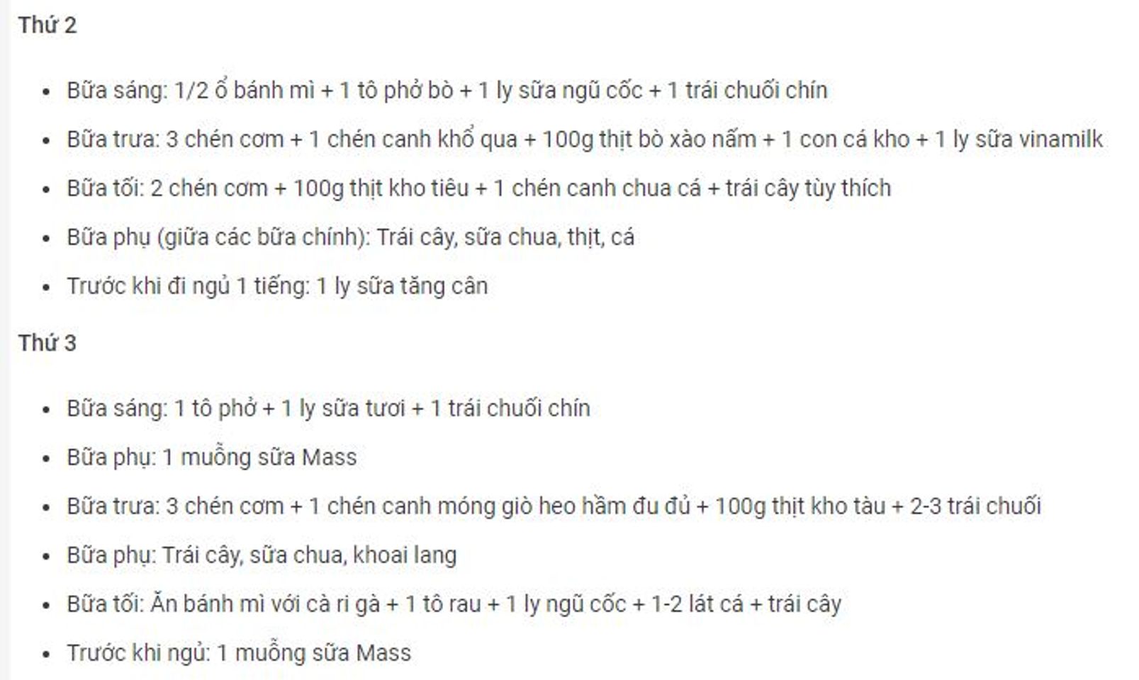 Sữa tăng cân Premium Mass Gainer và thực đơn chi tiết cho nam gầy tập Gym