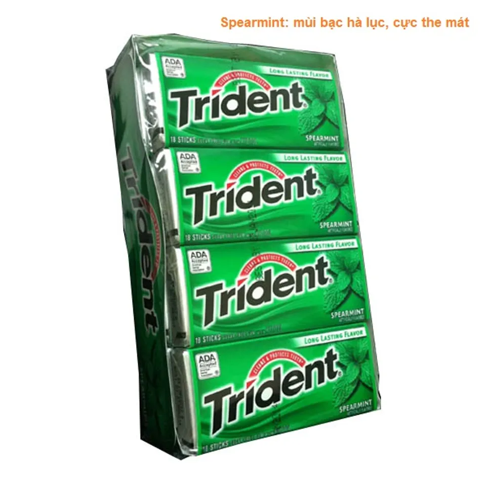Trident Spearmint: mùi bạc hà lục, cực the mát