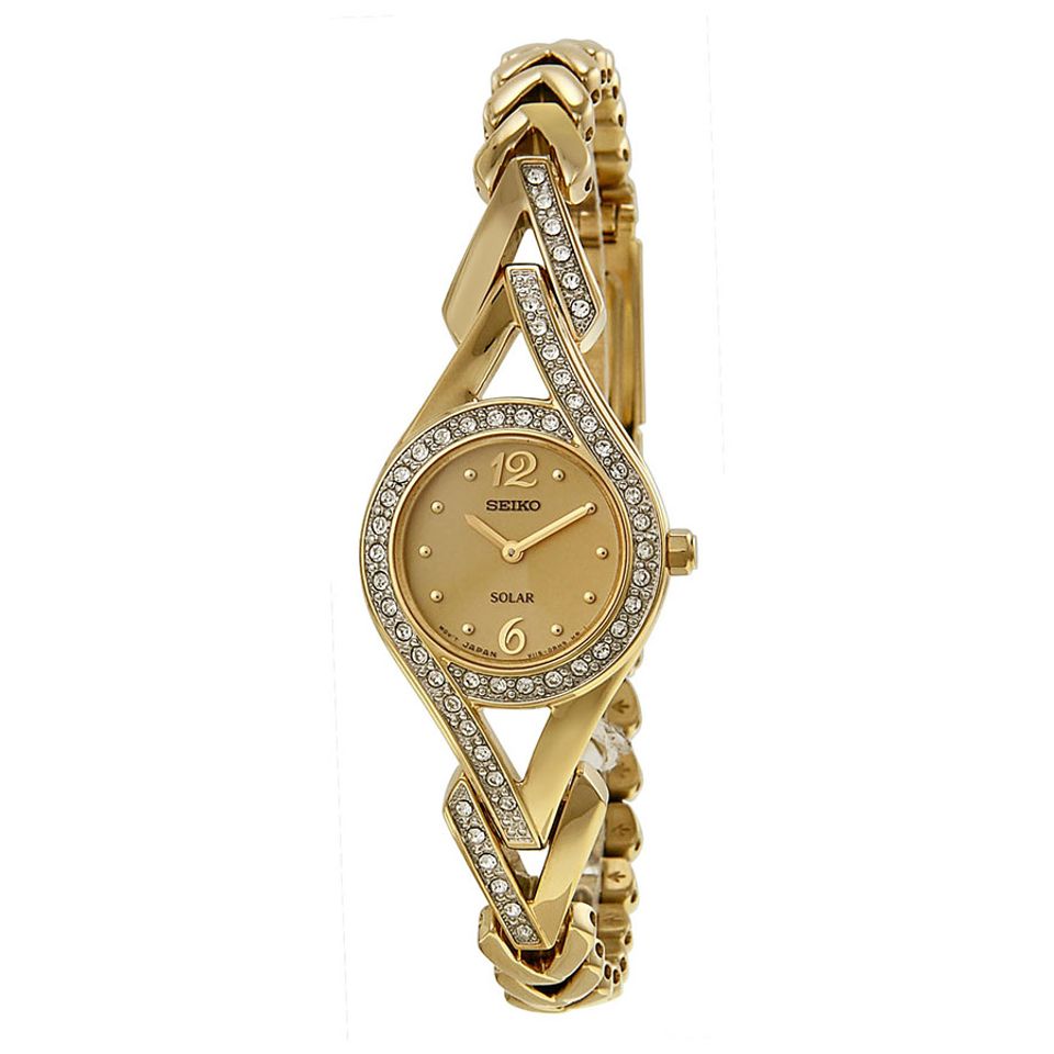 Đồng hồ Seiko Solar nữ SUP176 tone vàng kết hợp với tinh thể Swarovski toát lên phong cách lịch thiệp, quý phái