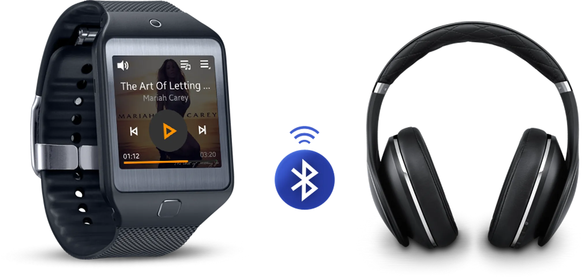 Gear 2 Neo được kết nối với tai nghe Bluetooth cho âm thanh sống động