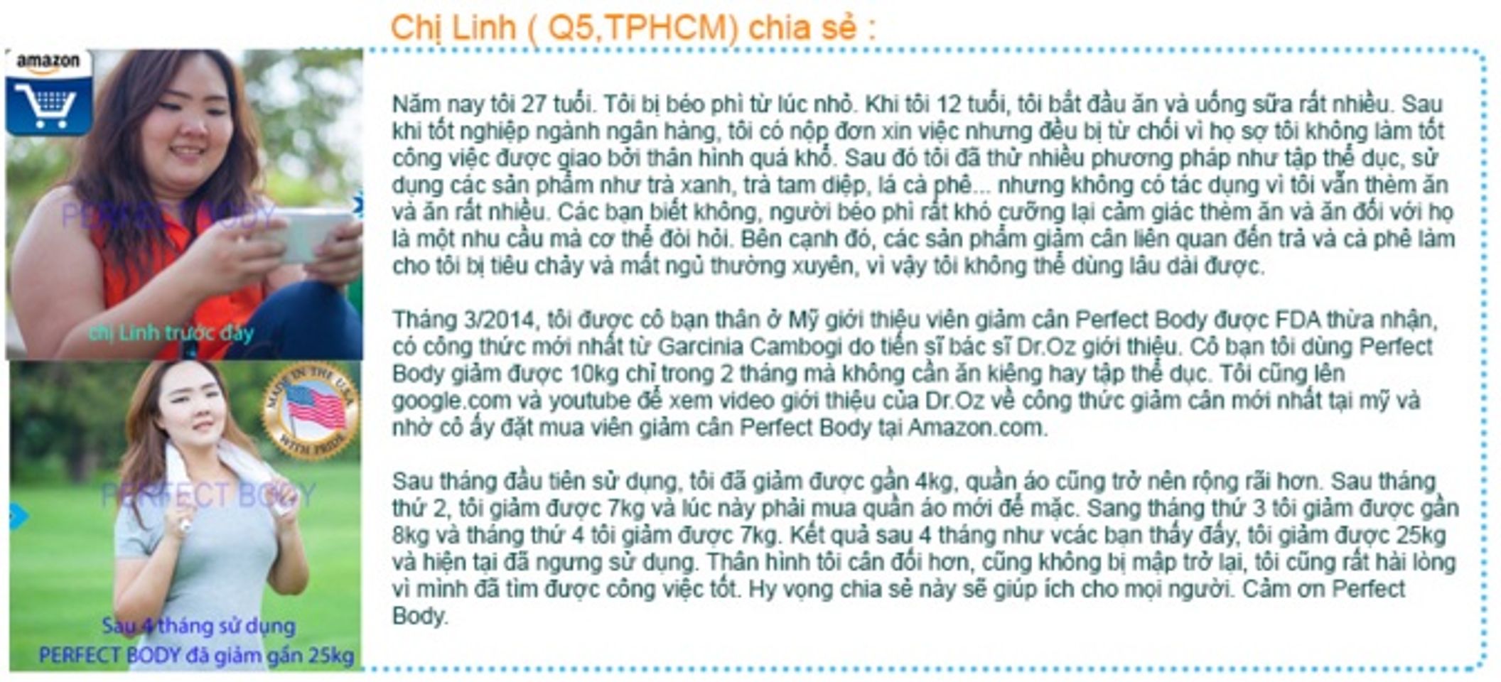  Chia sẻ của chị Linh (Q5, TP.HCM) sau khi sử dụng viên uống Perfect Body 