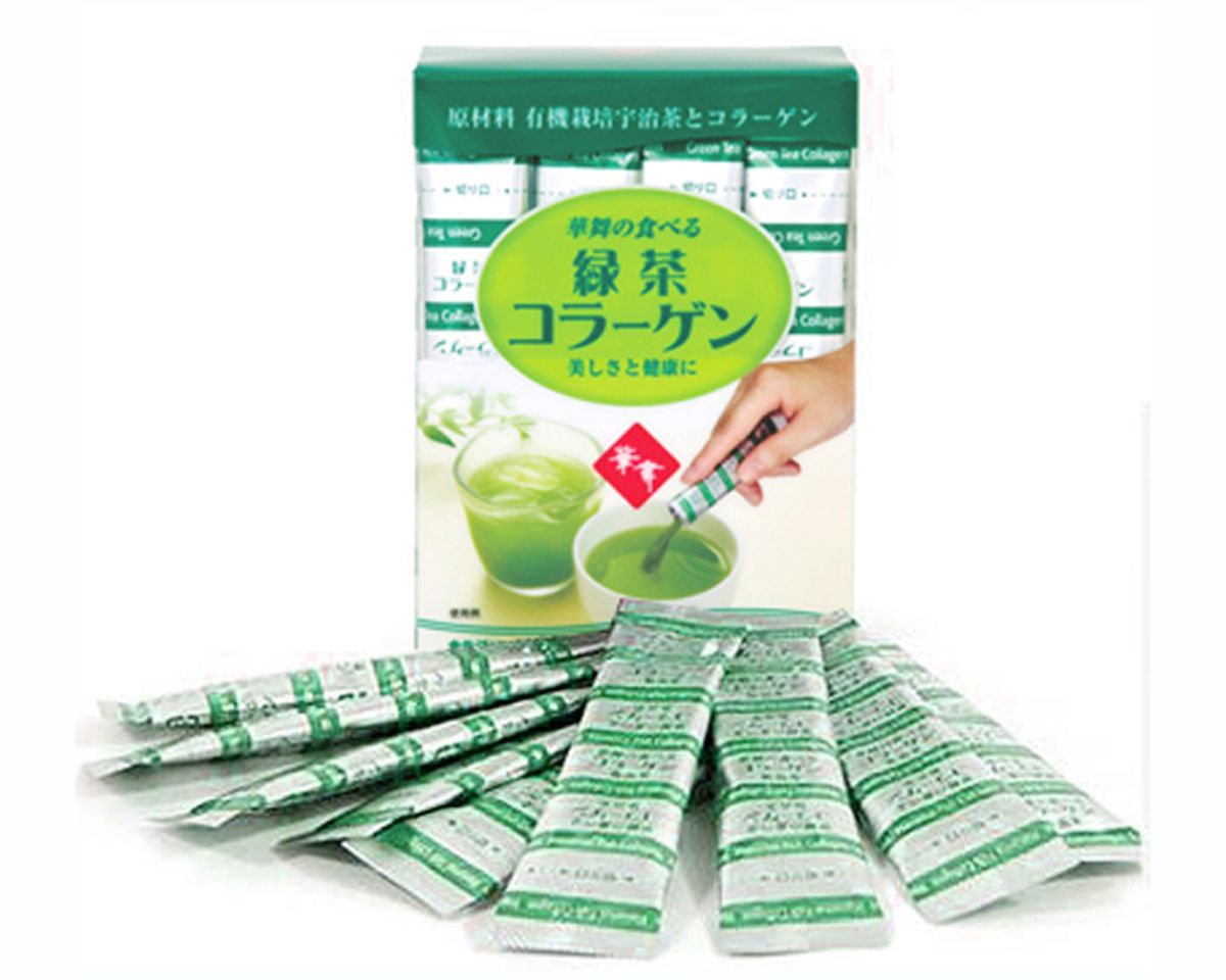 Collagen Hanamai chứa các thành phần thiên nhiên được chiết xuất từ lá trà xanh và collagen chiết xuất từ da lợn