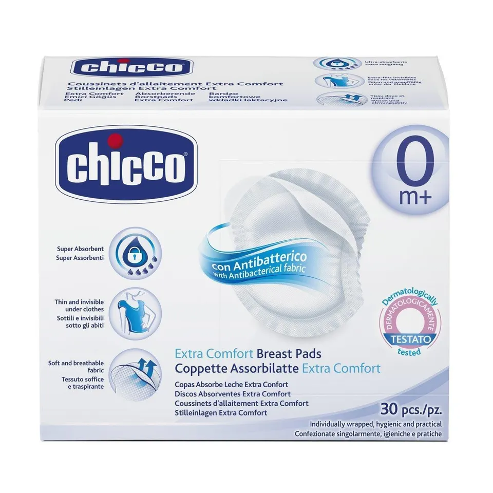 Miếng thấm lót sữa Chicco kháng khuẩn 30 chiếc giúp mẹ luôn có cảm giác khô thoáng, vệ sinh