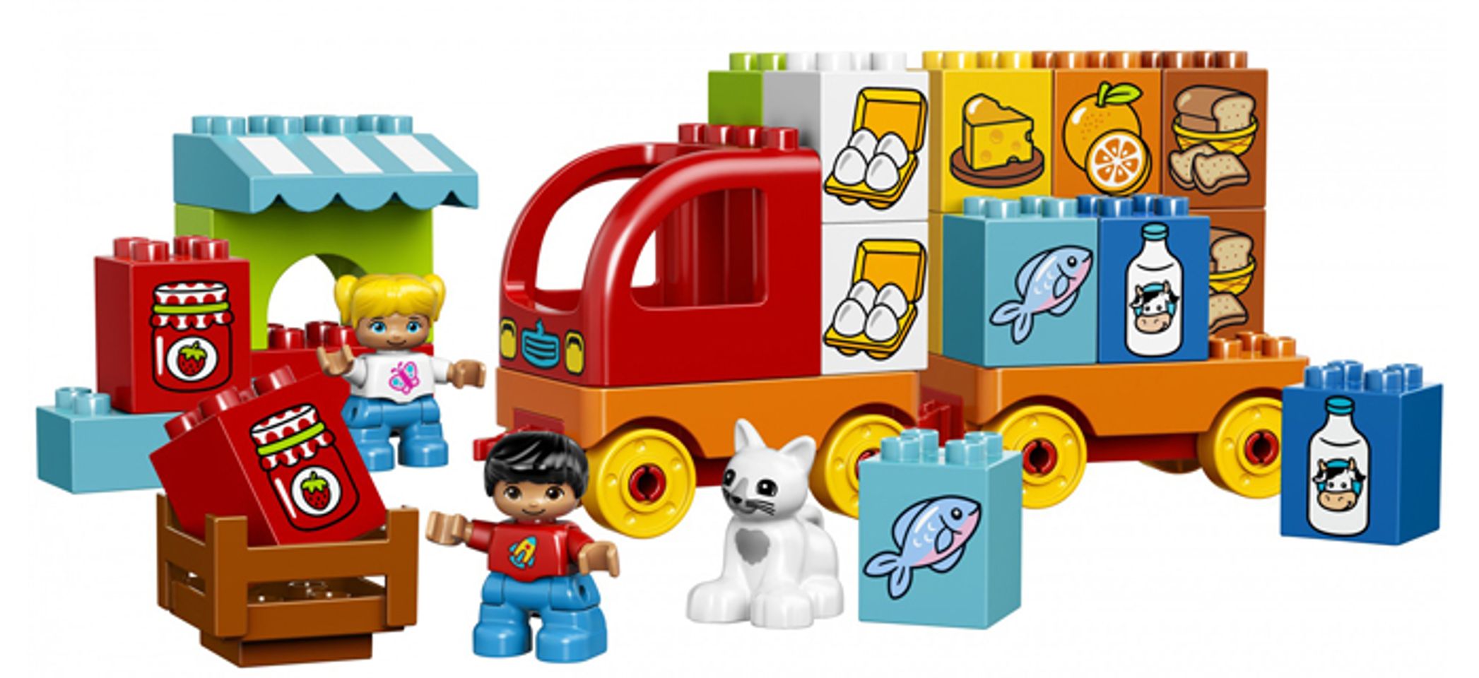 Bộ đồ chơi giúp bé sáng tạo ra một xe tải chuyên vận chuyển hàng hóa, thực phẩm đến cửa hàng