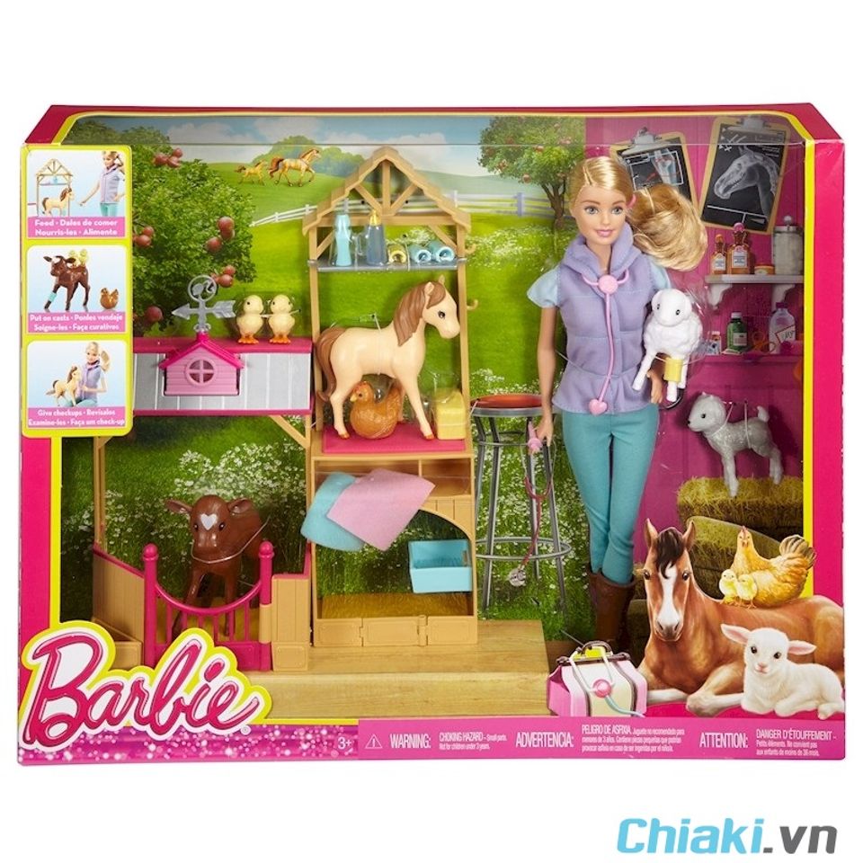 Bộ đồ chơi bác sĩ thú y trang trại Barbie Farm Vet DHB71 giá rẻ