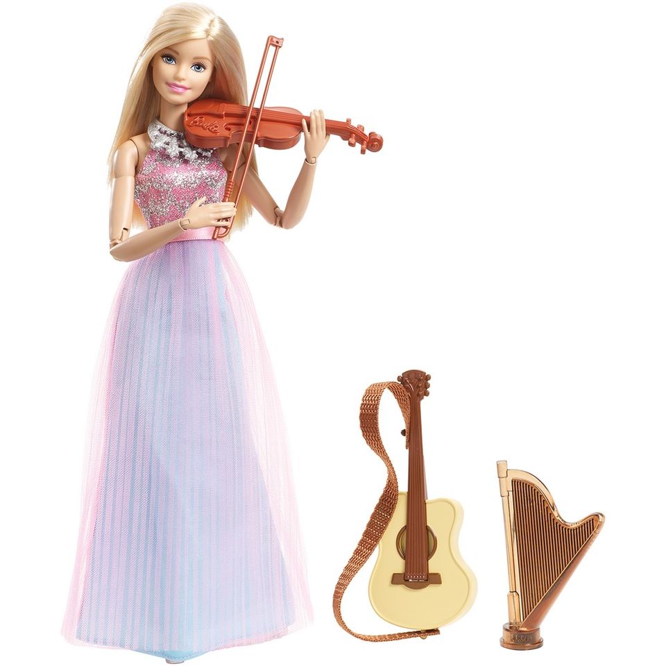 Búp bê Barbie xinh đẹp với mái tóc vàng óng ả, chiếc váy dài thướt tha, sang trọng