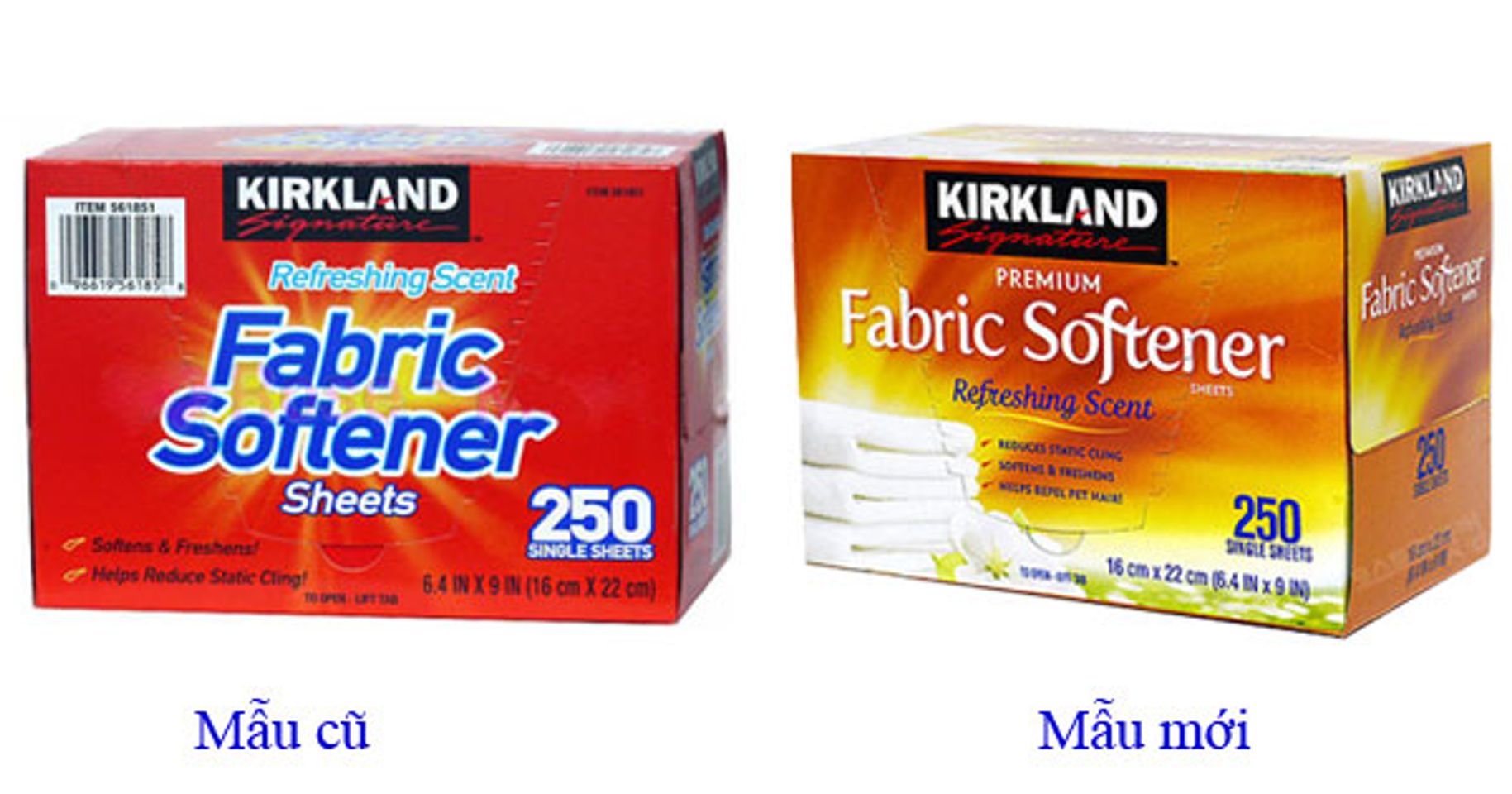 Giấy thơm quần áo Kirkland Fabric Softener 250 tờ của Mỹ mẫu cũ và mẫu mới