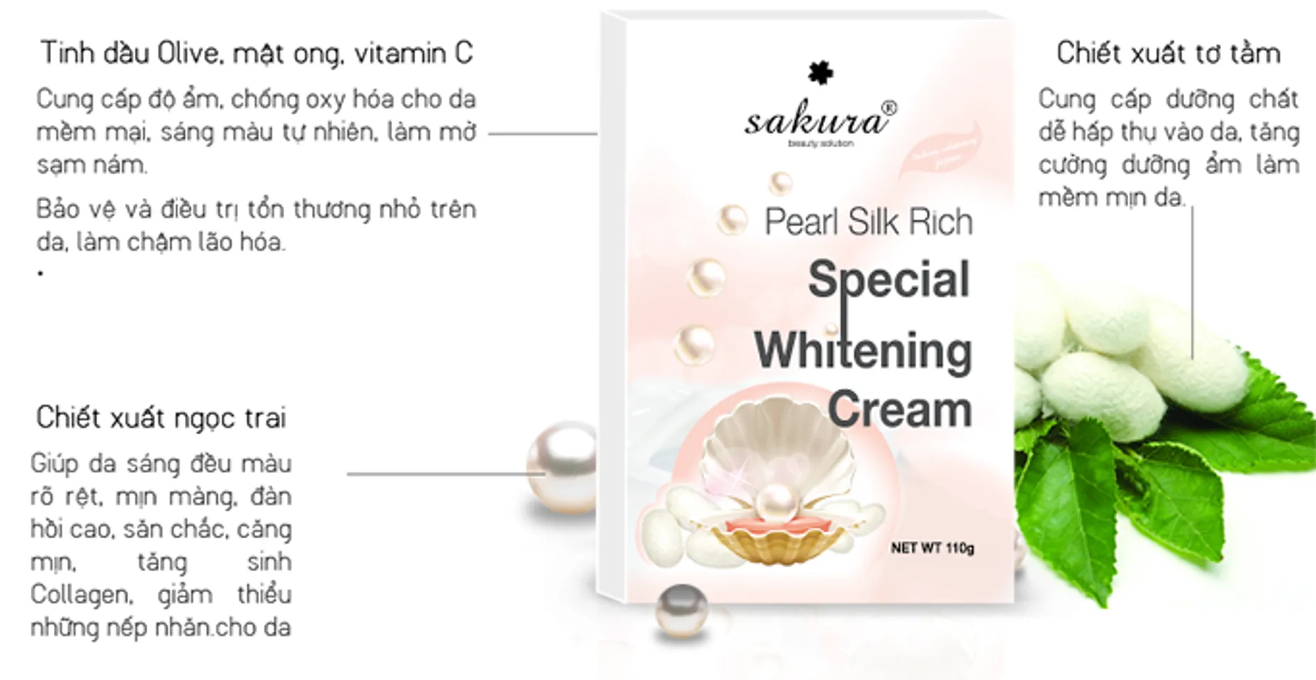 Kem tắm trắng toàn thân Sakura Cream ngọc trai tơ tằm 3