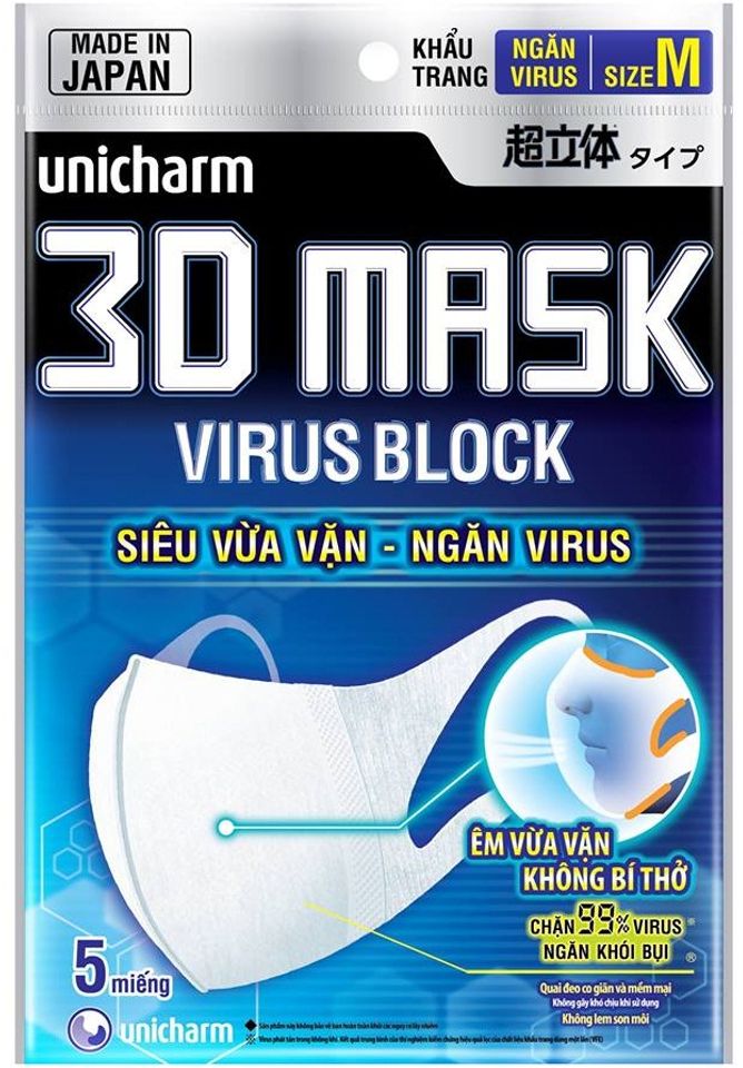 Khẩu trang 3D ngăn Virus Unicharm Mask Virus Block