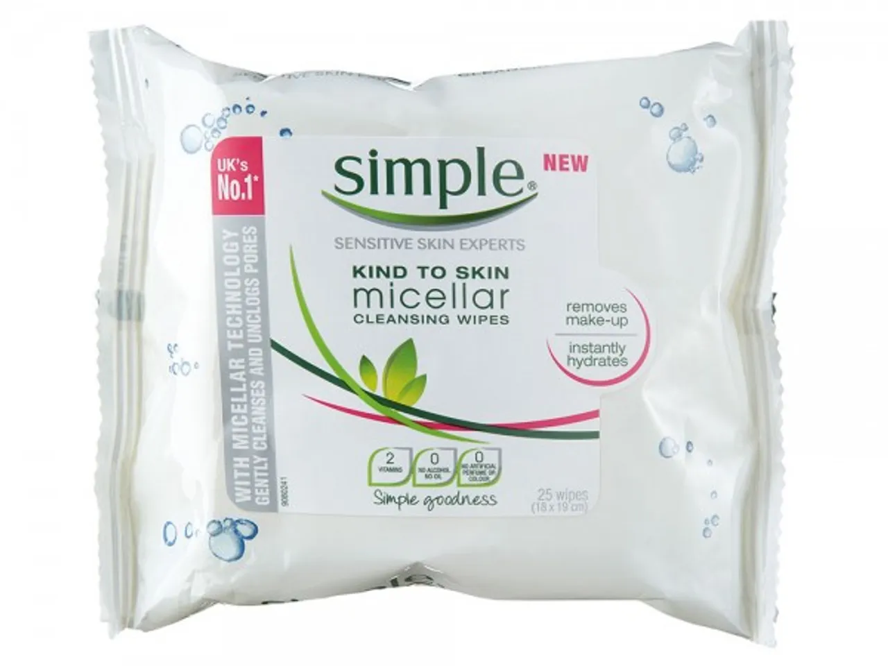 Khăn ướt tẩy trang Simple Kind to Skin Micellar Cleansing Wipes gói 25 miếng giấy mỏng mềm và dai được ngấm đẫm dung dịch tẩy trang Micellar