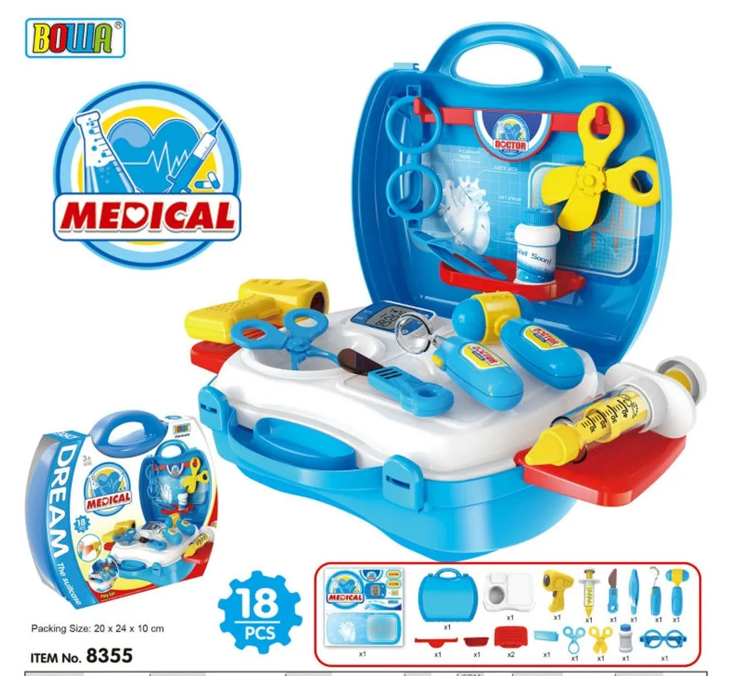 Bộ đồ chơi bác sỹ cho bé gồm 18 chi tiết dụng cụ và phụ kiện