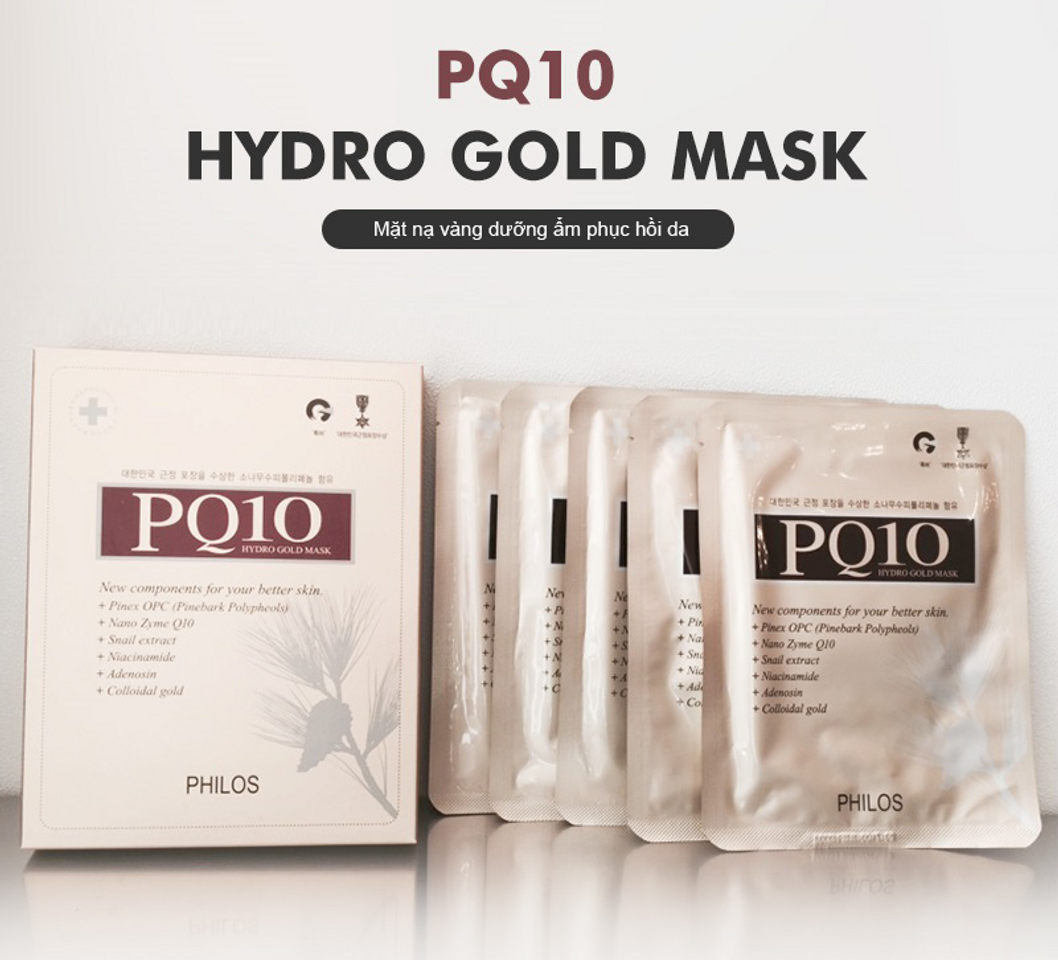 Mặt nạ vàng dưỡng ẩm làm trắng da Philos PQ10 Hydro Gold Mask Nano hộp 5 gói