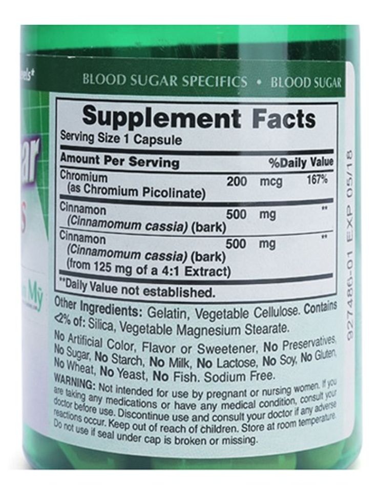 Nhãn sản phẩm viên uống hỗ trợ tiểu đường Blood Sugar Specifics Puritan Pride
