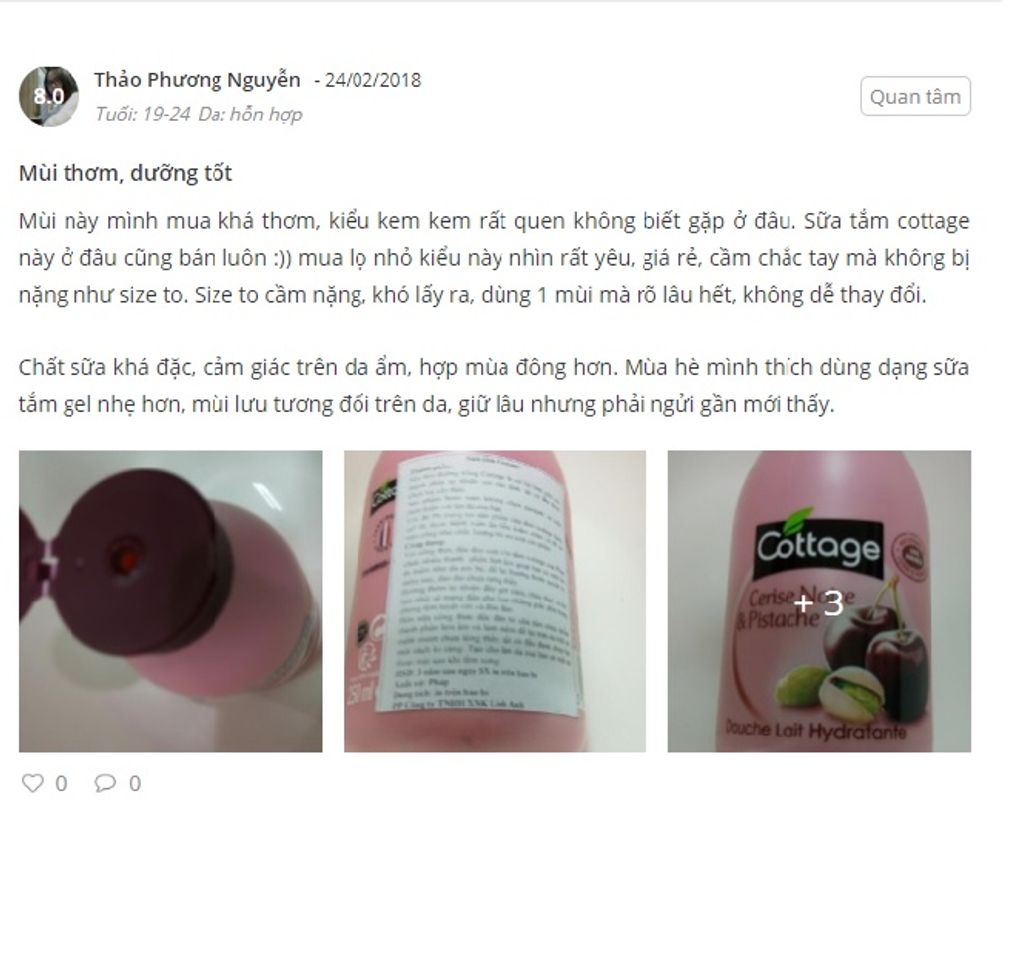 Phản hồi từ ph&iacute;a kh&aacute;ch h&agrave;ng sử dụng sữa tắm