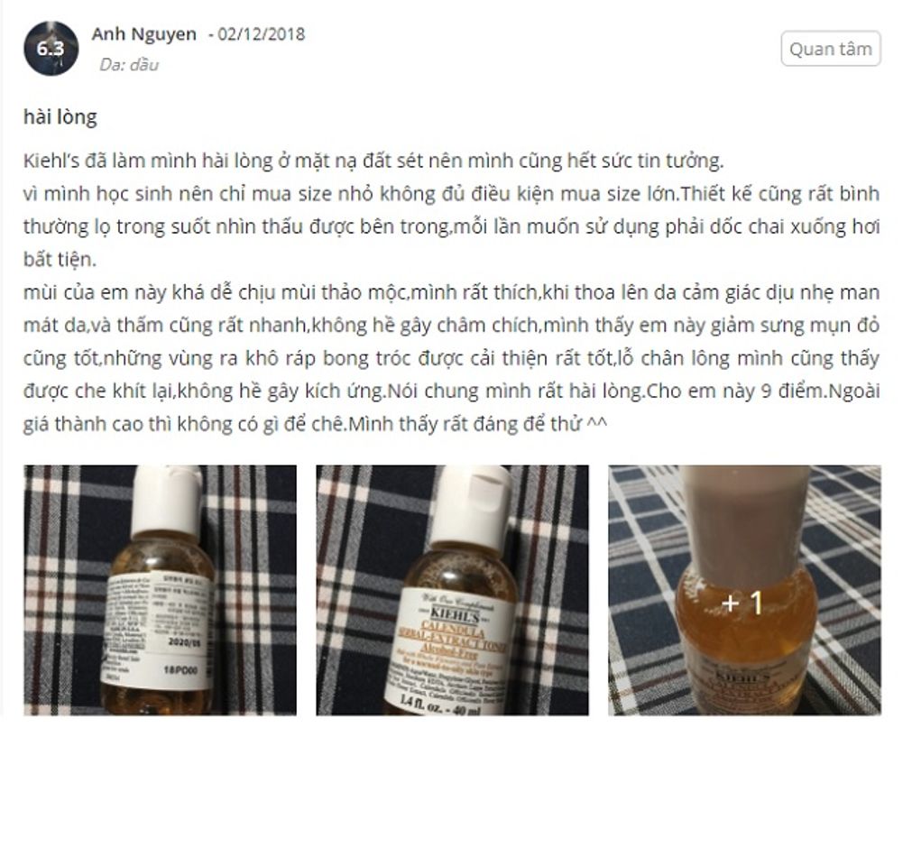 Phản hồi từ ph&iacute;a kh&aacute;ch h&agrave;ng sử dụng nước hoa hồng Kiehl's hoa c&uacute;c&nbsp;4