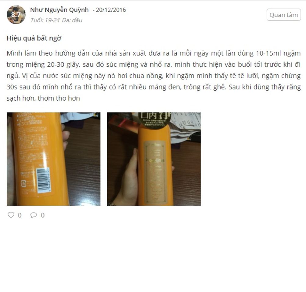 Phản hồi từ ph&iacute;a kh&aacute;ch h&agrave;ng sử dụng nước s&uacute;c miệng Propolinse 2