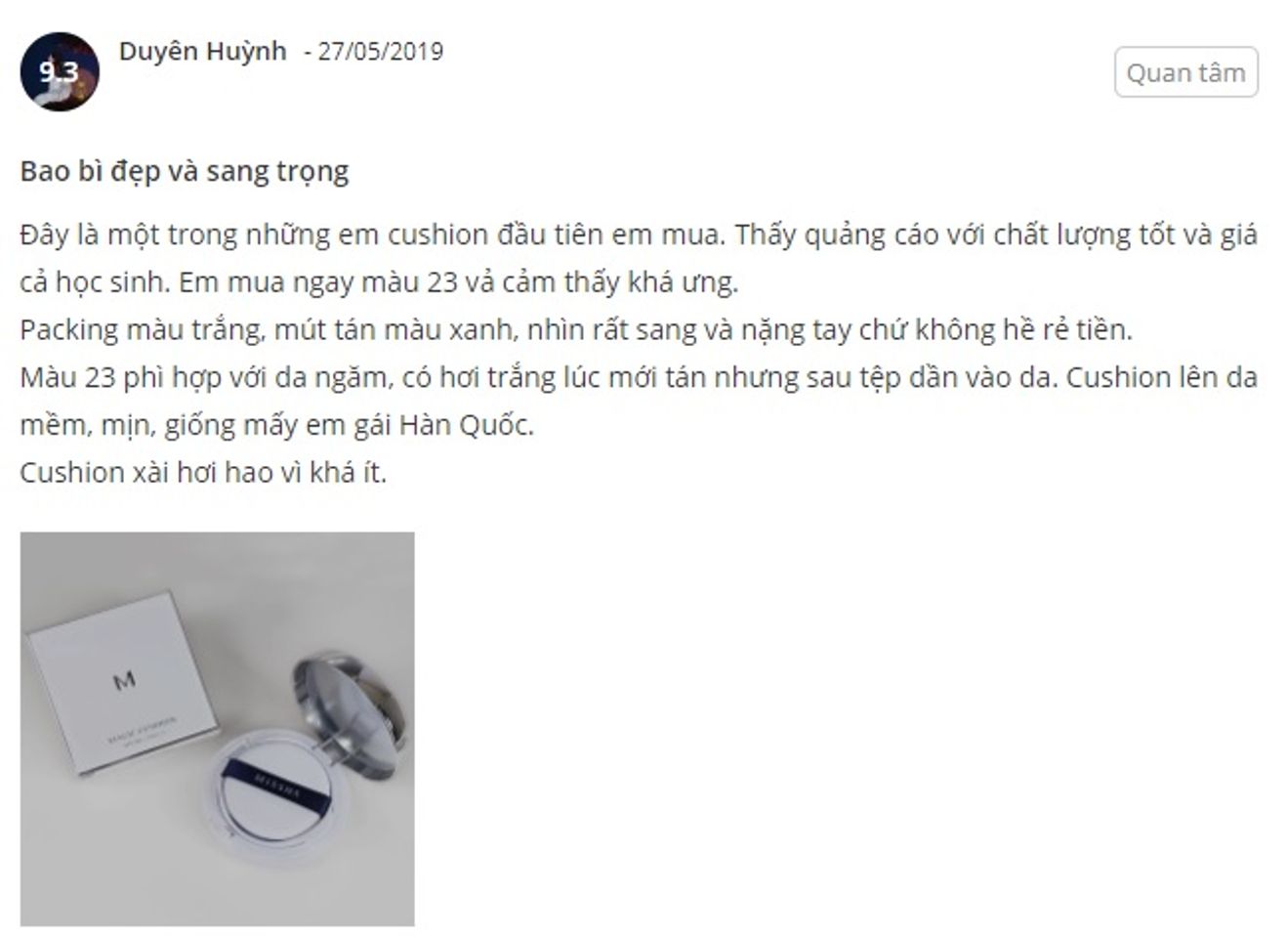 phản hồi từ ph&iacute;a kh&aacute;ch h&agrave;ng sử dụng phấn nước Missha M Magic Cushion 1