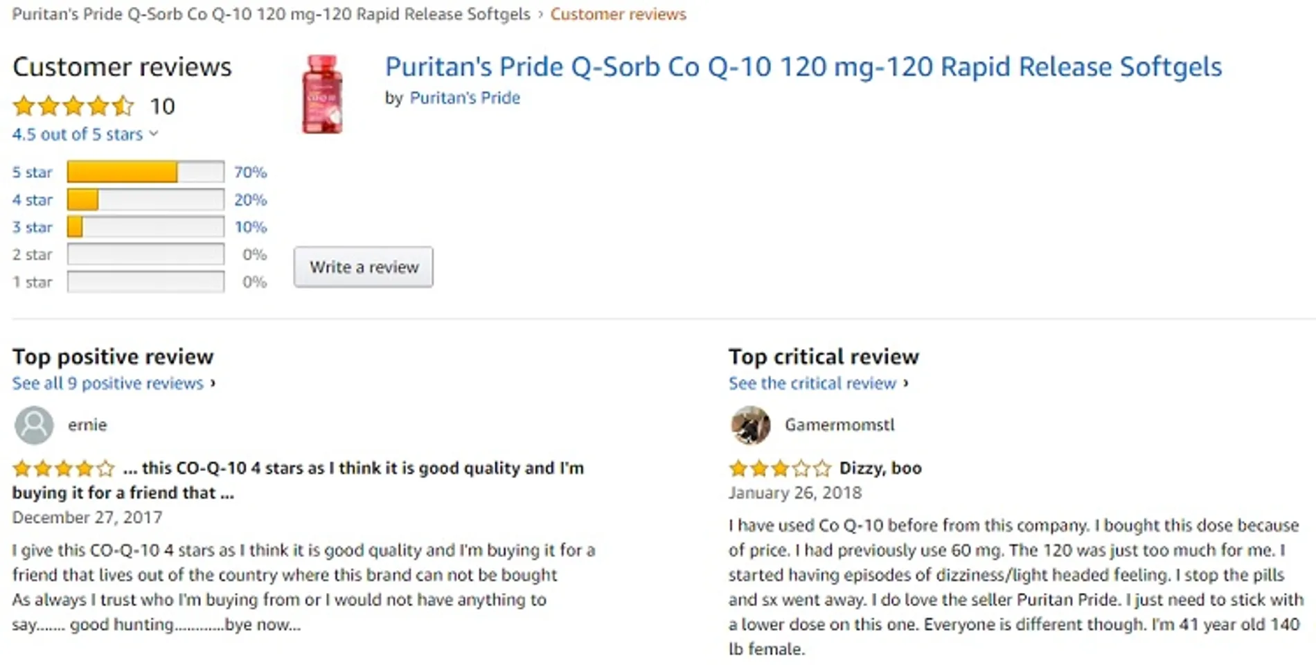 hản hồi từ phía khách hàng sử dụng Puritan's Pride coq10 120mg (1)