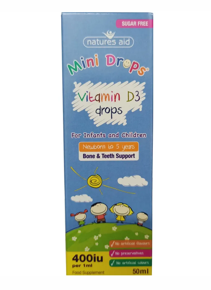 Vitamin D3 400IU Natures aid cho trẻ sơ sinh đến 5 tuổi mẫu mới