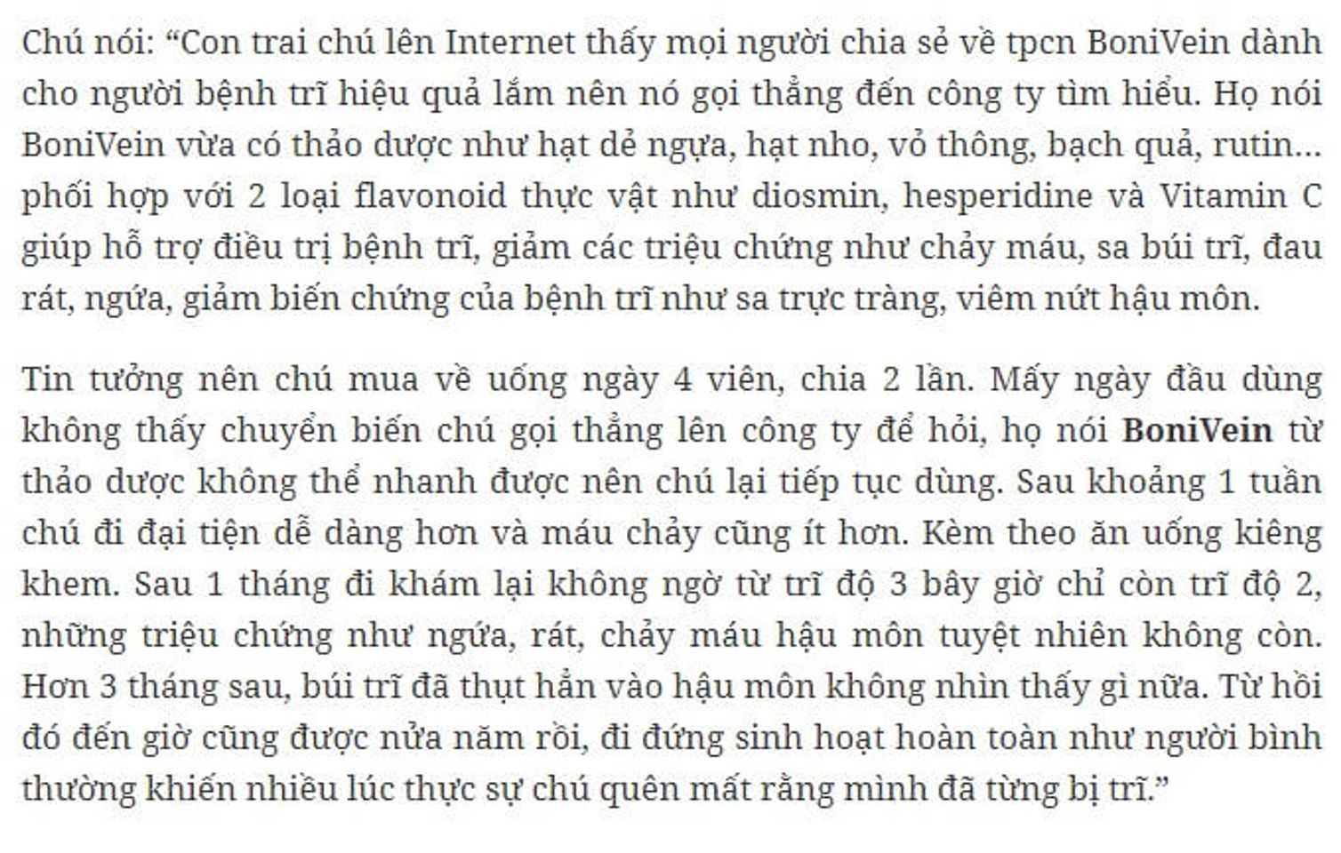 phản hồi từ ph&iacute;a kh&aacute;ch h&agrave;ng sử dụng Bonivein 2