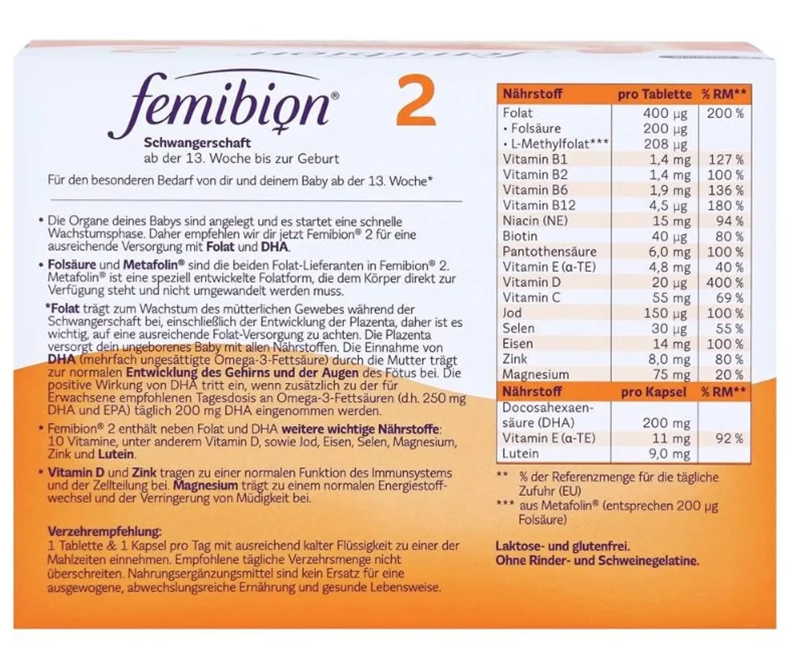 Thành phần Vitamin tổng hợp cho bà bầu Femibion số 2 