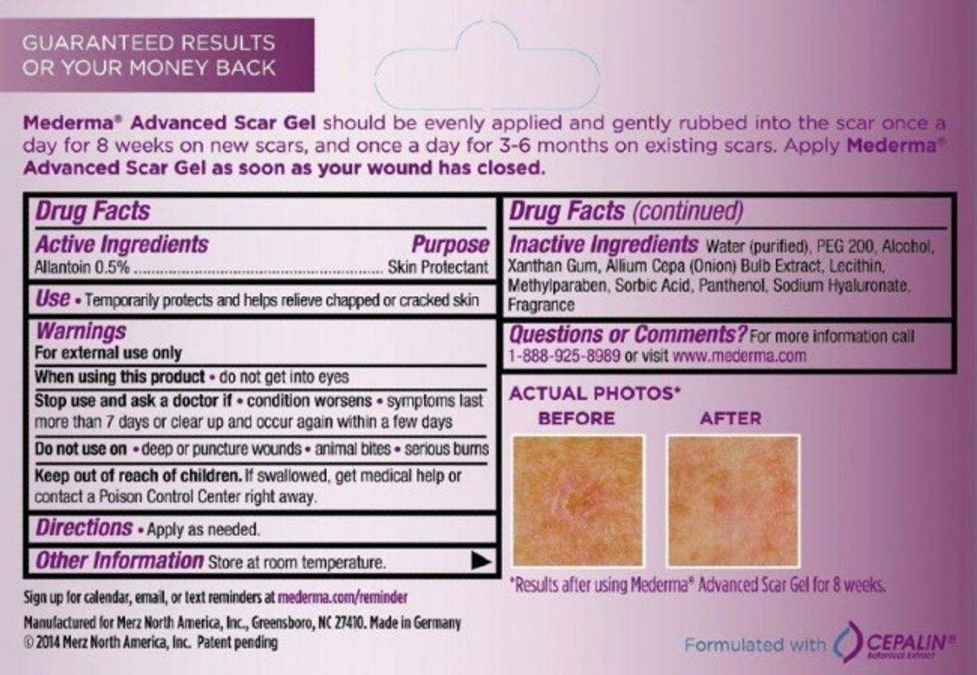 th&agrave;nh phần của Mederma Advanced Scar Gel