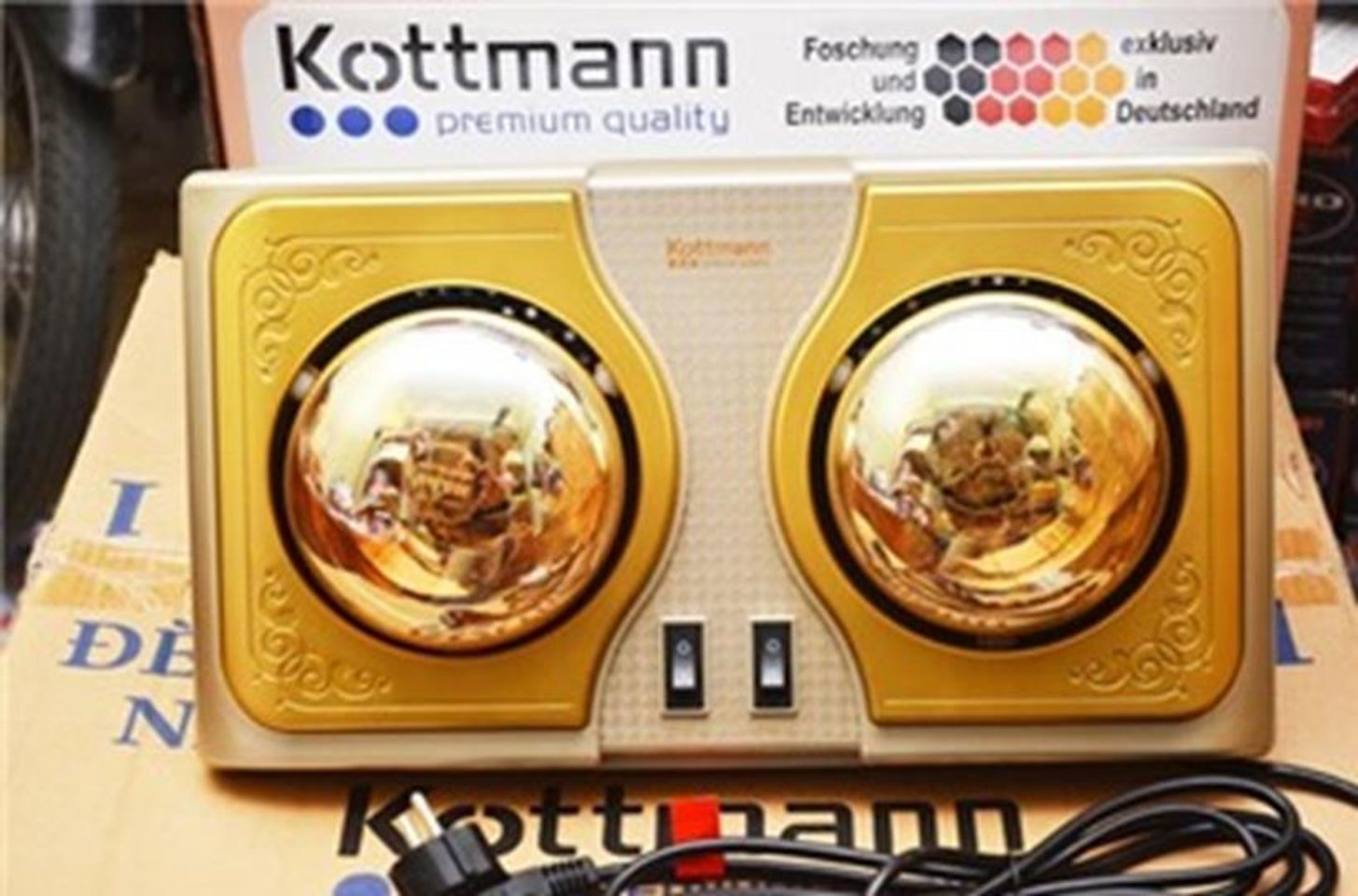 Đèn sưởi Kottmann 2 bóng vàng K2B chính hãng, không chói mắt