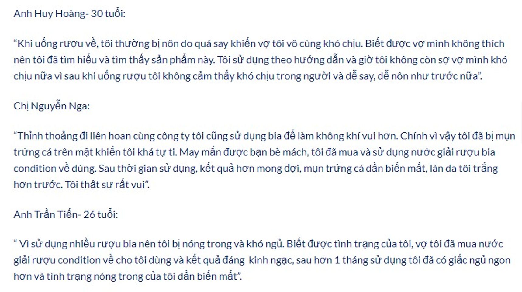 Phản hồi t&iacute;ch cực về nước giải rượu Condition H&agrave;n Quốc từ người d&ugrave;ng trước