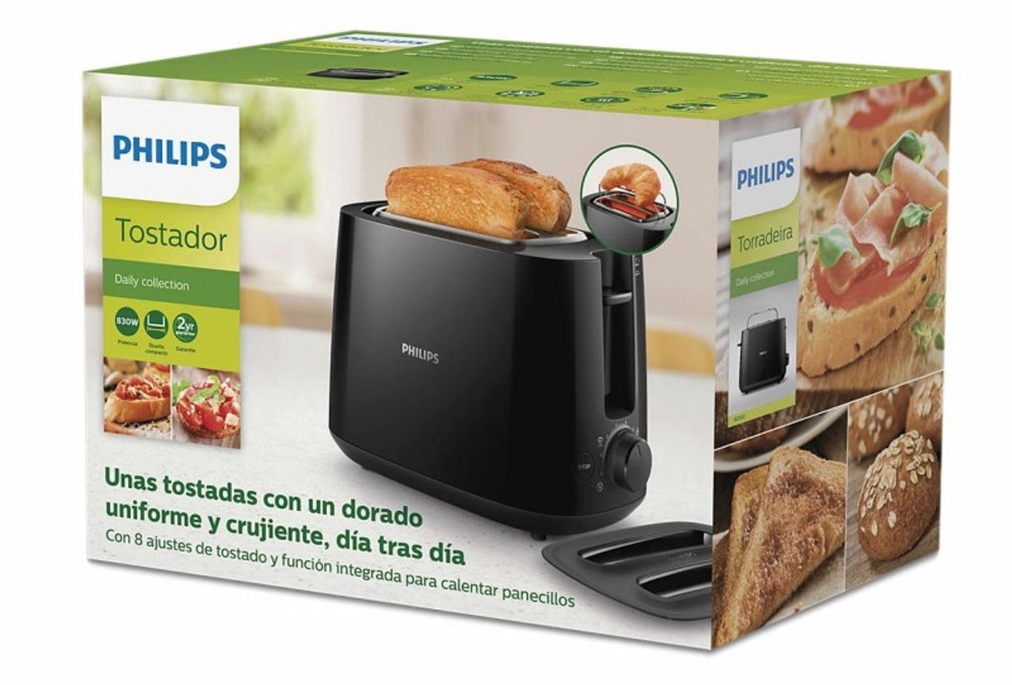 Máy nướng bánh mì Philips HD2582 hỗ trợ vỉ hâm nóng sản phẩm tiện lợi cho gia đình
