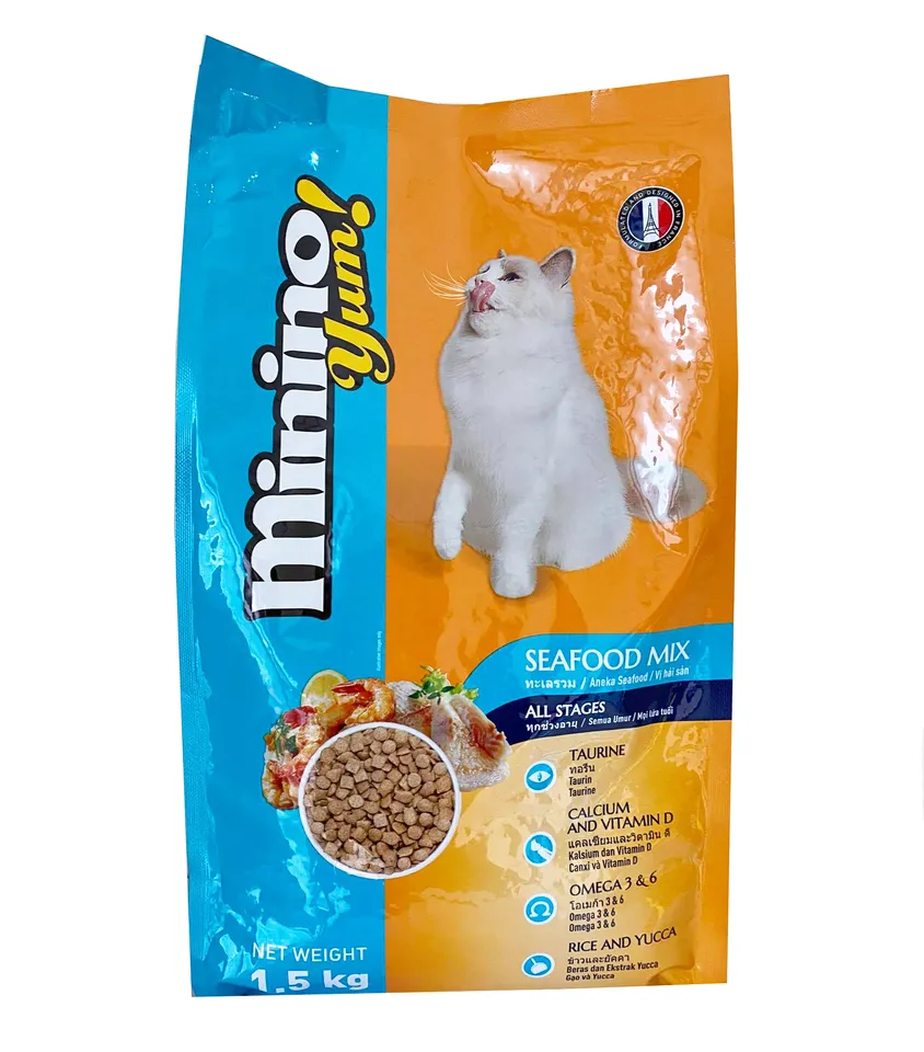 Thức ăn cho dùng cho mèo mọi lứa tuổi Minino Yum vị hải sản 1.5kg mẫu mới