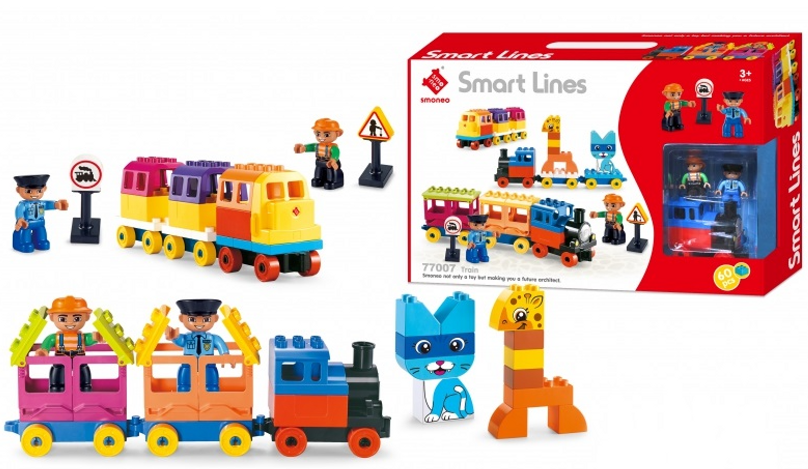 Bộ đồ chơi xếp hình tàu hỏa, động vật 60 mảnh ghép Toys House 77007